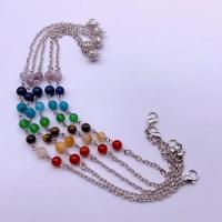 Natural Stone Anklet, with Zinc Alloy, Round, platinum color plated, Unisex, mixed colors, 6mm Approx 10.24 Inch 