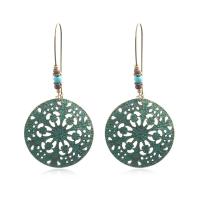 Zinc Alloy Drop Earring, with Synthetic Blue Turquoise & Wood, Flat Round, plated, vintage & for woman & hollow, cyan 