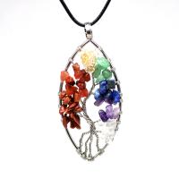 Gemstone Chip Necklaces, Natural Stone, with Brass, Leaf, antique copper color plated, tree of life design & for woman Approx 20.47 Inch 