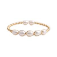 Cultured Freshwater Pearl Brass Bracelet, with Freshwater Pearl, gold color plated .09 Inch 