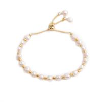 Cultured Freshwater Pearl Brass Bracelet, with Freshwater Pearl, gold color plated, fashion jewelry .09 Inch 