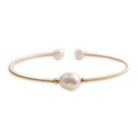 Cultured Freshwater Pearl Brass Bracelet, with Freshwater Pearl, gold color plated, fashion jewelry .09 Inch 