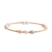 Cultured Freshwater Pearl Brass Bracelet, with Freshwater Pearl, Round, gold color plated, fashion jewelry, mixed colors .09 Inch 