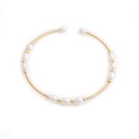 Cultured Freshwater Pearl Brass Bracelet, with Freshwater Pearl, Round, gold color plated, fashion jewelry .09 Inch 