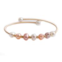 Cultured Freshwater Pearl Brass Bracelet, with Freshwater Pearl, gold color plated, fashion jewelry 