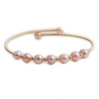 Cultured Freshwater Pearl Brass Bracelet, with Freshwater Pearl, Round, gold color plated, fashion jewelry .09 Inch 
