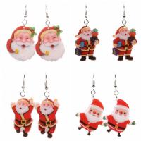 Christmas Earrings, Acrylic, with Iron, Santa Claus, silver color plated mixed colors 