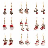 Christmas Earrings, Zinc Alloy, gold color plated, Christmas Design & enamel & with rhinestone, mixed colors 