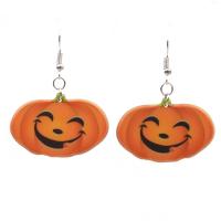 Acrylic Drop Earring, with Iron, Pumpkin, silver color plated, Halloween Design mixed colors 