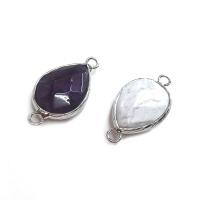Gemstone Connector, Magnesite, with Amethyst & Brass, Teardrop, silver color plated, DIY & faceted 