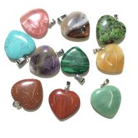 Gemstone Brass Pendants, with Brass, Heart, silver color plated 16mm 