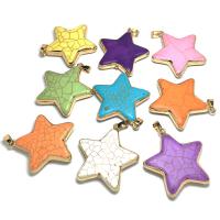 Synthetic Turquoise Pendants, with Brass, Star, gold color plated, fashion jewelry 