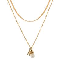 Mode-Multi-Layer-Halskette, Zinklegierung, mit Kunststoff Perlen, Buchstabe A, KC goldfarben plattiert, Doppelschicht & für Frau, Länge:ca. 19.6 ZollInch, verkauft von PC