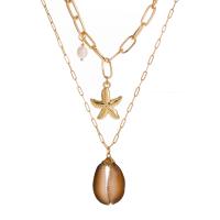 Shell Zinc Alloy Necklace, KC gold color plated, Double Layer & for woman Approx 15.7 Inch, Approx 23.6 Inch 