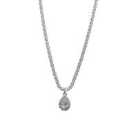 Brass Cubic Zirconia Necklace, with 1.96inch extender chain, platinum color plated & micro pave cubic zirconia & for woman Approx 16.1 Inch 