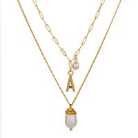 Natural Freshwater Pearl Necklace, Zinc Alloy, with Freshwater Pearl, KC gold color plated, Double Layer & for woman Approx 15 Inch, Approx  19.6 Inch 