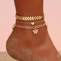 Zinc Alloy Anklet, with 1.96 inch extender chain, gold color plated, 3 pieces & for woman Approx 7.87 Inch 