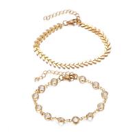 Zinc Alloy Anklet, with Crystal, gold color plated, 2 pieces & for woman Approx 7.28 Inch 