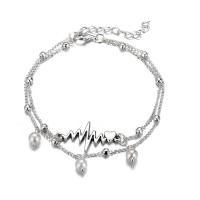 Zinc Alloy Anklet, with Plastic Pearl, with 1.96 inch extender chain, platinum color plated, Double Layer & for woman Approx 8.26 Inch 