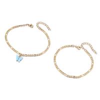 Zinc Alloy Anklet, with Acrylic, Butterfly, gold color plated, 2 pieces & for woman 20cm,22cm 