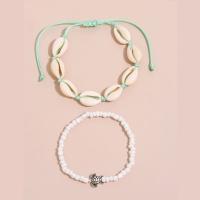 Fashion Jewelry Anklet, Seedbead, with zinc alloy bead & Polyester Cord & Shell, plated, for woman 18cm,16cm 