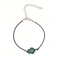 Fashion Jewelry Anklet, turquoise, with PU Leather Cord & Zinc Alloy, with 1.96 inch extender chain, Turtle, for woman, two different colored Approx 6.29 Inch 