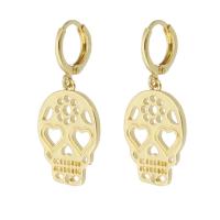 Huggie Hoop Drop Earring, Brass, Skull, gold color plated, for woman & hollow, 35mm 