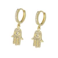 Huggie Hoop Drop Earring, laiton, main, Placage de couleur d'or, pavé de micro zircon & pour femme, 29mm, Vendu par paire