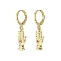 Huggie Hoop Drop Earring, laiton, main, Placage de couleur d'or, pavé de micro zircon & pour femme, 30mm, Vendu par paire