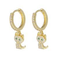 Huggie Hoop Drop Earring, laiton, chat, Placage de couleur d'or, pavé de micro zircon & pour femme, 25mm, Vendu par paire