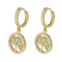 Huggie Hoop Drop Earring, laiton, Placage de couleur d'or, pavé de micro zircon & pour femme & creux, 28mm, Vendu par paire