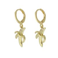 Huggie Hoop Drop Earring, laiton, banane, Placage de couleur d'or, pavé de micro zircon & pour femme, 29.5mm, Vendu par paire