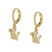 Huggie Hoop Drop Earring, laiton, couronne, Placage de couleur d'or, pavé de micro zircon & pour femme, 24mm, Vendu par paire