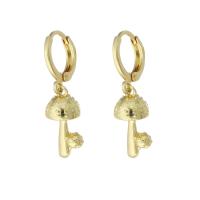 Huggie Hoop Drop Earring, laiton, champignon, Placage de couleur d'or, pavé de micro zircon & pour femme, 28mm, Vendu par paire