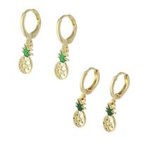 Huggie Hoop Drop Earring, laiton, ananas, Placage de couleur d'or, pavé de micro zircon & pour femme & émail, plus de couleurs à choisir, 25mm, Vendu par paire