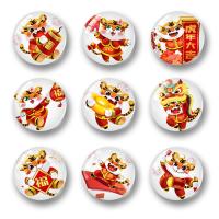 Glass Fridge Magnet, Round, random style & mixed pattern & cartoon pattern & with magnetic, multi-colored, 30mm 
