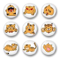 Glass Fridge Magnet, Round, random style & mixed pattern & cartoon pattern & with magnetic, multi-colored 