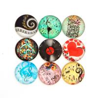 Glass Fridge Magnet, Round, random style & mixed pattern & with magnetic, multi-colored, 18mm 