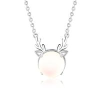 Sterling Silver Jewelry Necklace, 925 Sterling Silver, with Moonstone, Deer, plated, for woman Approx 15.74 Inch 