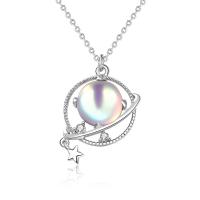 Cubic Zircon Micro Pave Sterling Silver Necklace, 925 Sterling Silver, with Moonstone, platinum color plated, micro pave cubic zirconia & for woman, 13mm Approx 15.74 Inch 