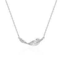 Cubic Zircon Micro Pave Sterling Silver Necklace, 925 Sterling Silver, Feather, platinum color plated, micro pave cubic zirconia & for woman Approx 15.74 Inch 