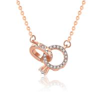 Cubic Zircon Micro Pave Sterling Silver Necklace, 925 Sterling Silver, rose gold color plated, micro pave cubic zirconia & for woman Approx 15.74 Inch 