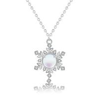 Cubic Zircon Micro Pave Sterling Silver Necklace, 925 Sterling Silver, with Lampwork, Snowflake, platinum color plated, micro pave cubic zirconia & for woman Approx 15.74 Inch 