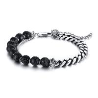 Lava Bead Bracelet, 304 Stainless Steel, with Lava, with 1.97inch extender chain, for man, 8.5mm Approx 8.27 Inch 