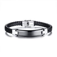 304 Stainless Steel Bracelet, with Leather, for man Approx 8.46 Inch 