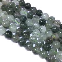 Rutilquarz Perlen, Rutilated Quarz, rund, DIY, grün, Länge:ca. 39 cm, verkauft von Strang