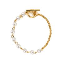 Zinc Alloy Pearl Bracelets, with Plastic Pearl, plated, fashion jewelry & for woman, golden 