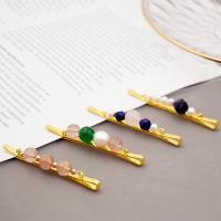 Hair Slide, Brass, with Gemstone & Freshwater Pearl, gold color plated, fashion jewelry & for woman 60mm 