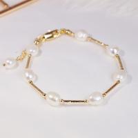 Zinc Alloy Pearl Bracelets, with Freshwater Pearl, with 1.38 extender chain, real gold plated, fashion jewelry & for woman, golden cm 