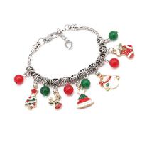 Zink-Legierung Christmas Bracelet, Zinklegierung, mit Achat, mit Verlängerungskettchen von 1.97, plattiert, Weihnachtsschmuck & Emaille, gemischte Farben, Länge:7.09 ZollInch, verkauft von PC